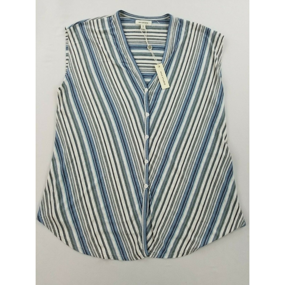 Max Studio Womens Blue White Striped Sleeveless Blouse XS OCNMBRGS